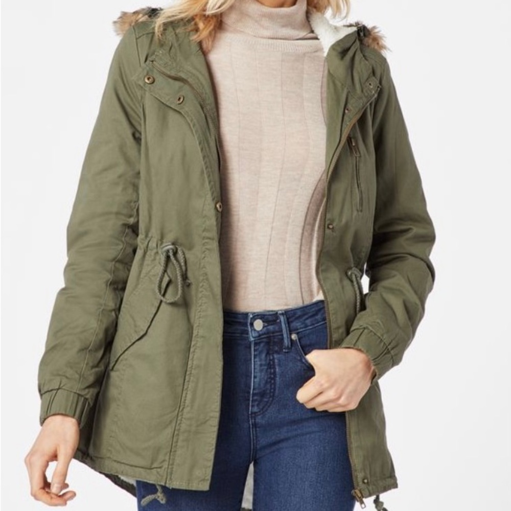 American Rag Utility Jacket Coat Green Zip Up Hooded Insulated Faux Fur Hood XL - Picture 1 of 11